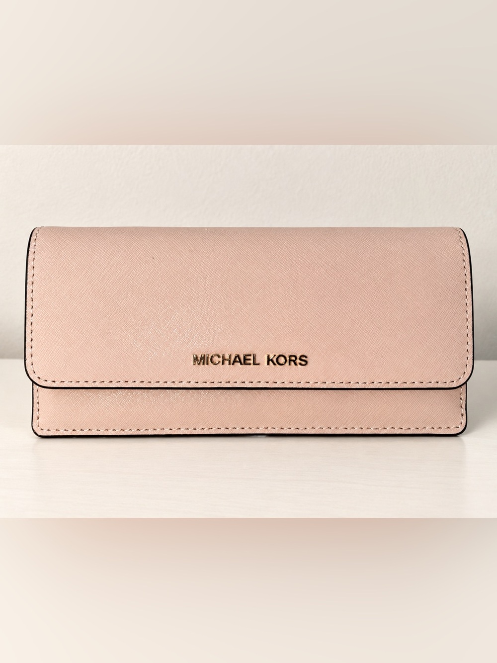 Michael Kors Tan Saffiano Leather Wallet with Gold Logo